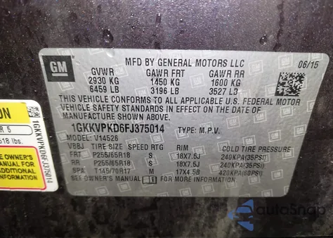 2015 GMC Acadia Sle-2 from USA, damaged, VIN 1GKKVPKD6FJ375014